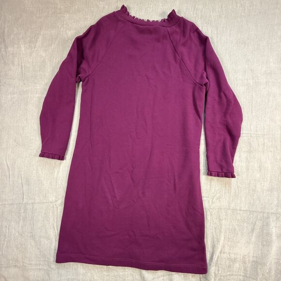Talbots French Terry Ruffle Sweatshirt Dress Medium Purple Gold Button Preppy - Picture 3 of 10